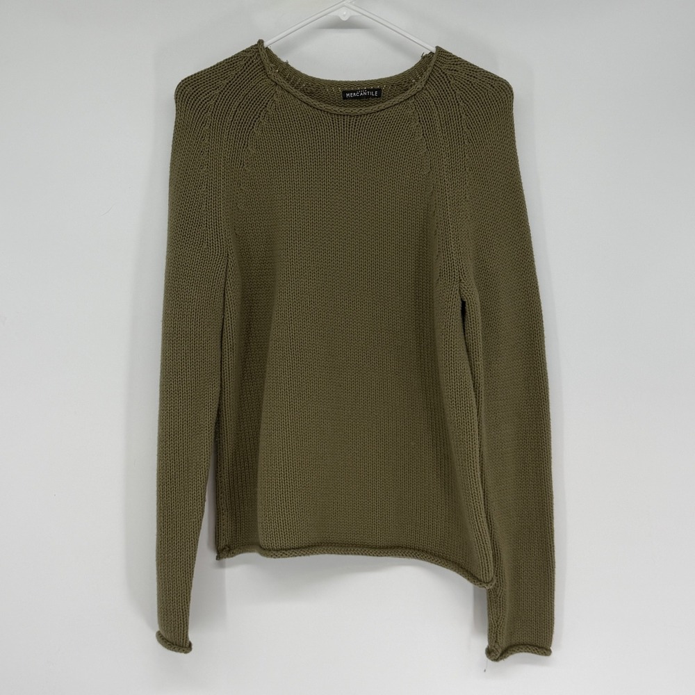 J.Crew Mercantile Women Olive Green 100% Cotton Chunky Knit Raglan Sweater L